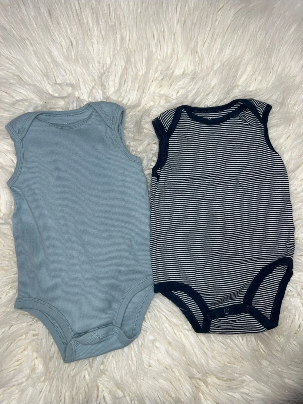 Carter's Sleeveless Baby Bodysuits in Light Blue & Navy Stripe